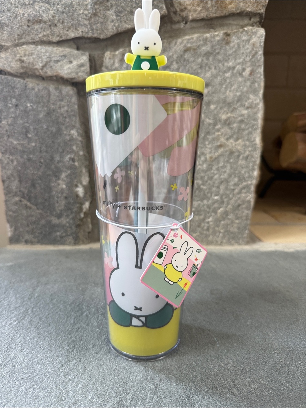 Starbucks Yellow & Green Miffy Bunny Tumbler with Figurine Straw Topper